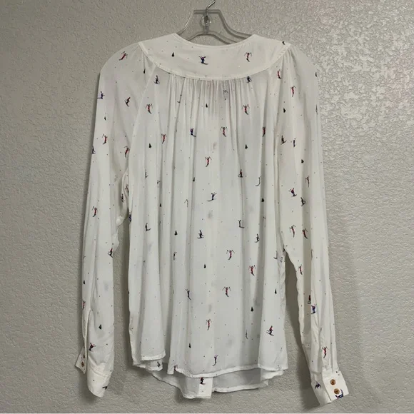 32 of 52 Conversations Anthropologie Blouse Top Womens 16 Skier Novelty Print - Picture 3 of 16